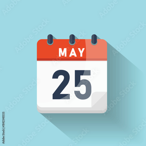 May twenty fifth calendar day icon flat design date reminder schedule event isolated