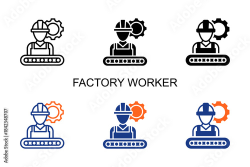 Factory Worker Icon Multi Style Vector Illustration