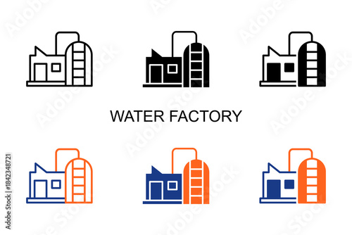 Water Factory Icon Multi Style Vector Illustration