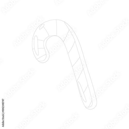 Black and white line art of a candy cane with diagonal stripes and decorative highlights. Perfect for Christmas coloring pages, festive crafts, or seasonal design elements