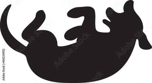 A simple black silhouette of a dachshund dog rolling on its back