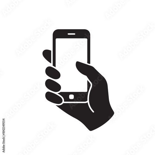 Hand holding smartphone for mobile app ui and web interface, flat vector icon