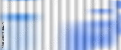 Iridescent ribbed glass background. Light blue frosted reeded wallpaper. Colored corrugated glass texture for door, window, rooftop. Wavy striped blurry surface overlay. Vector backdrop