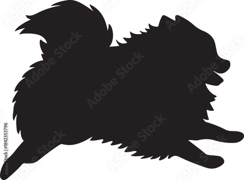 Silhouette of a fluffy dog running a simple and elegant graphic