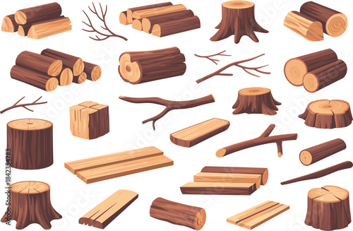 Collection of Wood Logs Stumps Branches and Planks Keywords: wood, logs, firewood, timber