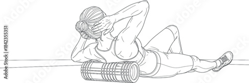Woman using foam roller for self-myofascial release exercise