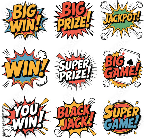 Comic Book Style Phrases for Games and Prizes jackpot big win