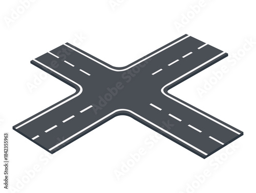 Isometric view of empty road intersection or crossroad on white background