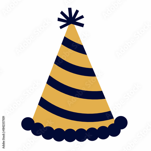 Yellow Striped Party Hat in Hand-Drawn Style for Party Graphics
