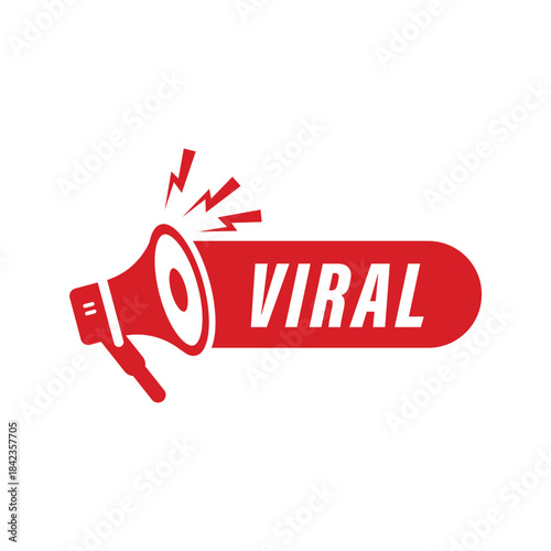 Eye catching red megaphone icon banner with bold viral text for popular trending content