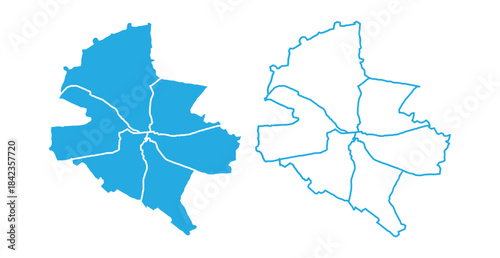 Bucharest Romania capital city administrative divisions map vector outline silhouette geographical territory isolated