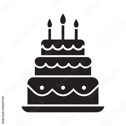Birthday Cake Three Tiers Candles Icon Vector Illustration