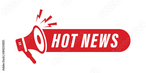 Red megaphone sticker announcement banner showing important information hot news headlines update