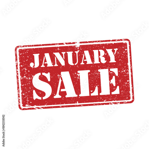 Red vintage rubber stamp with january sale text isolated on white background for seasonal retail promotions
