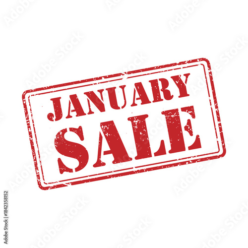 Red grunge rectangular rubber stamp with january sale text isolated on white background for seasonal promotions