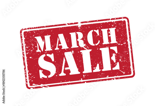 Red grunge rubber stamp text March Sale banner marketing graphic design promotion isolated white background