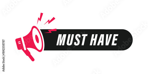Essential must have product recommendation promotion banner label marketing graphic design megaphone vector