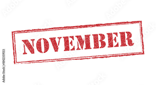 November monthly calendar date red grunge rubber stamp vector illustration season holiday period isolated white