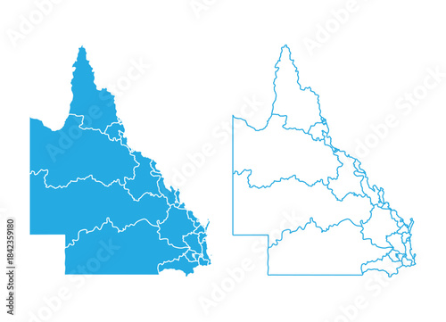 Queensland map set outline solid blue black state territory borders vector Australia geography clean
