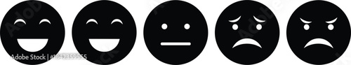 Simple emoticon face illustration set featuring happy, neutral, sad, angry expressions for feedback, rating, mood, and communication design