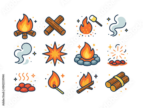 Isometric Campfire Icons. Campfire. Colorful isometric vector ic