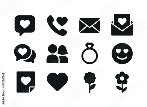 Romantic Icon Set. Romantic Communication. Solid icon set of Rom