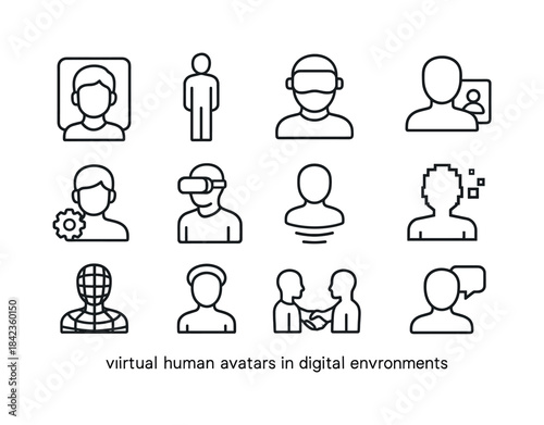 Digital Avatar Icons. Virtual human avatars in digital environme