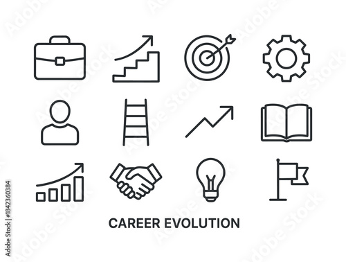 Career Icons Set. Career evolution. Line icon set of career evol