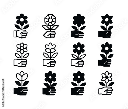 Floral Emblem Variations. Greet with flowers. Icon set. Set Logo