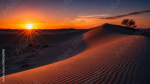 Desert Sunset Deep Shadows Sand Dunes