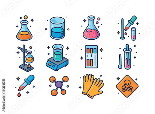 Colorful Lab Chemistry Icons. Lab Chemistry. Colorful isometric