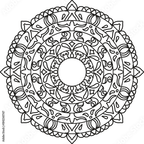 Black and white mandala vector isolated on white.
