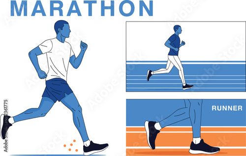 Marathon Runner Illustration Vector Set: Active People and Healthy Lifestyle Concept