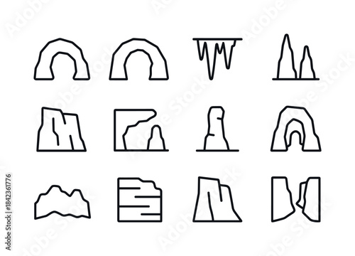 Caves and Cliffs. Caves and Cliffs. Line icon set of Caves and C