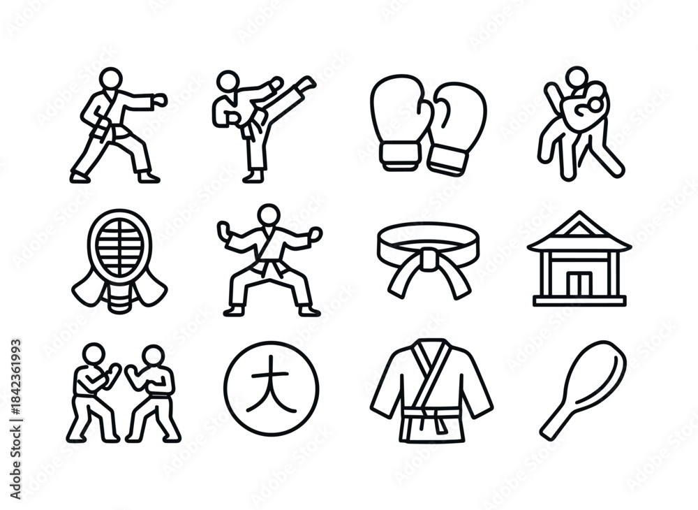 Fototapeta premium Martial Arts Icon Set. Martial Arts. Line icon set of Martial Ar