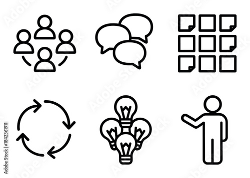 Business icons: teamwork, communication, planning, collaboration, innovation