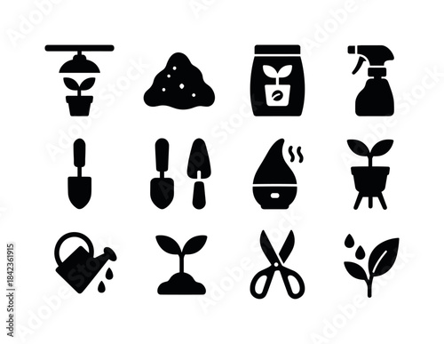 Indoor Gardening Icons. Indoor gardening. Solid icon set of indo