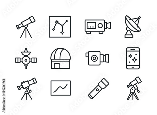 Astronomy Tool Icons. Astronomy tools. Line icon set of Astronom