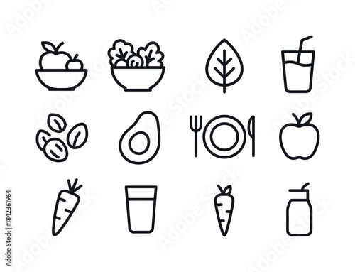 Healthy Eating Icons. Healthy Eating. Line icon set of Healthy E