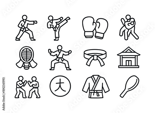 Martial Arts Icon Set. Martial Arts. Line icon set of Martial Ar