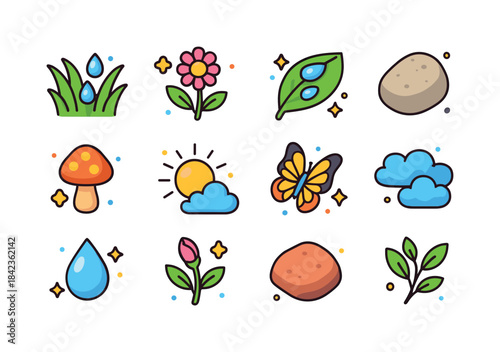 Morning Garden Icons. Morning Garden. Colorful isometric vector