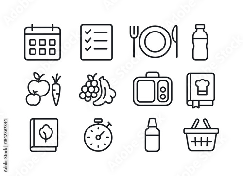 Meal Planning Icons. Meal planning. Line icon set of meal planni