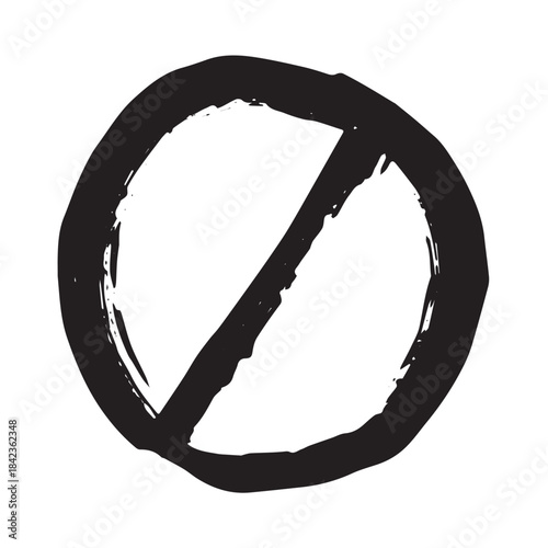 Hand drawn prohibition sign No entry symbol Black circle with cross line clipart in doodle style Ban Restriction Forbidden stop Single element for print, web, design