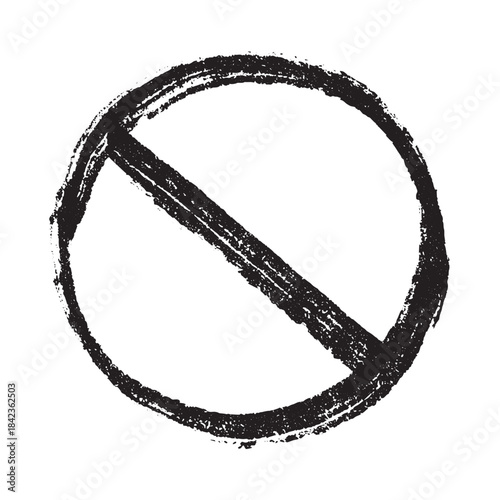 Hand drawn prohibition sign No entry symbol Black circle with cross line clipart in doodle style Ban Restriction Forbidden stop Single element for print, web, design