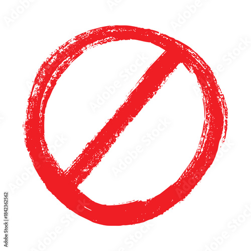 Hand drawn prohibition sign No entry symbol Red circle with cross line clipart in doodle style Ban Restriction Forbidden stop Single element for print, web, design