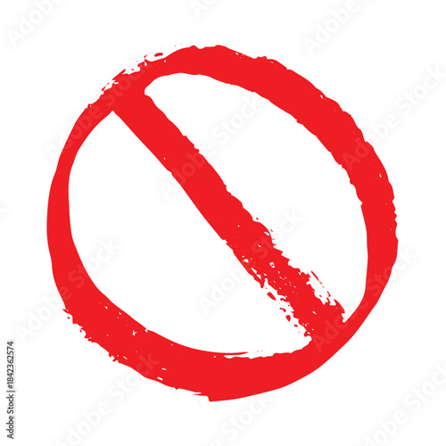 Hand drawn prohibition sign No entry symbol Red circle with cross line clipart in doodle style Ban Restriction Forbidden stop Single element for print, web, design
