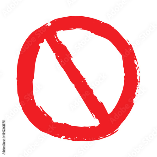 Hand drawn prohibition sign No entry symbol Red circle with cross line clipart in doodle style Ban Restriction Forbidden stop Single element for print, web, design