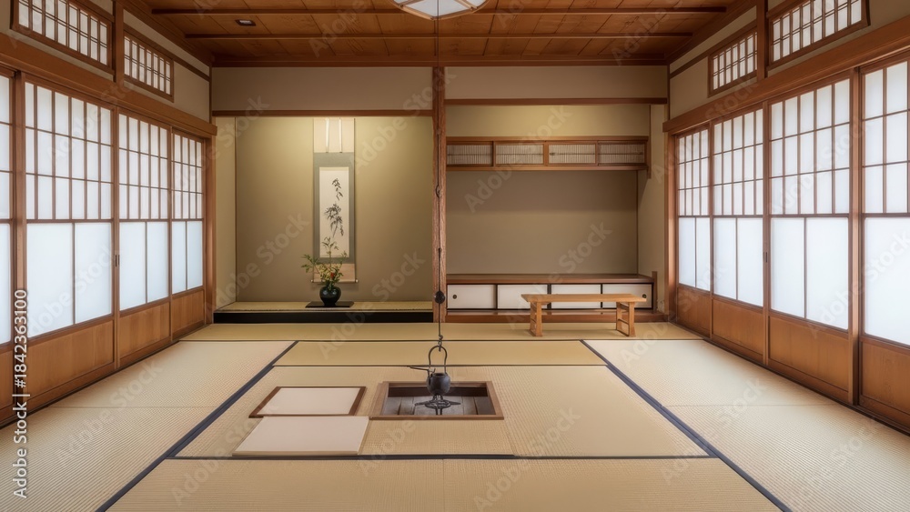 Fototapeta premium Traditional Japanese Empty Tea Room Interior