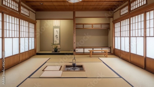 Traditional Japanese Empty Tea Room Interior