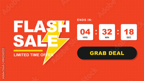 Flash sale banner with countdown timer showing 04 hours, 32 minutes, 18 seconds remaining